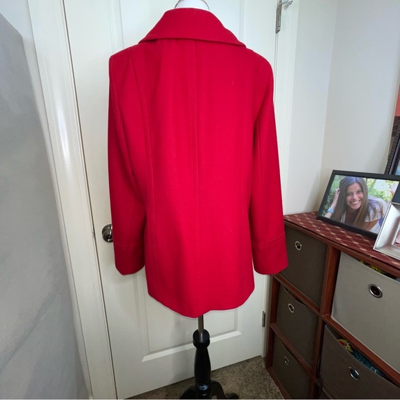 London Fog Red Wool Blend Pea Coat Single Button L - Picture 8 of 17